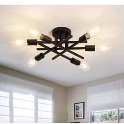 ASGYISA Semi Flush Mount Modern Ceiling Light Fixture, 6 Lights Black Vintage Matte