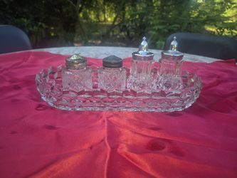 Antique Crystal Salt/pepper/oil/Vinegar Set
