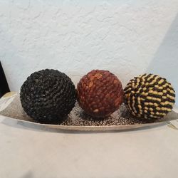 Magical Fruit, Hand Crafted Beans Spheres In A Silver Cast Aluminium Plate