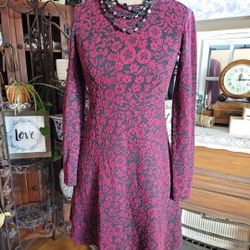 Ann Taylor LOFT Dress Womens Burgundy Black Floral Size 00P Petites