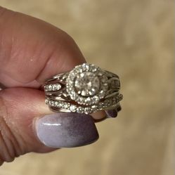 14Kt White Gold 1.35TCW Halo Design Diamond Engagement Ring Wedding Set Size 6.5