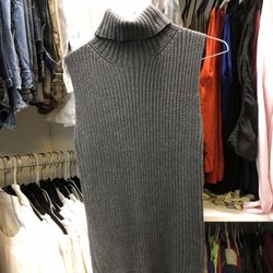 Grey Turtleneck Cable Sleeveless Sweater