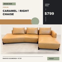 New Caramel-Tan Sectional w/ Right-Side Chaise