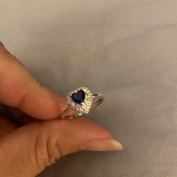 Real 925 Sterling Silver Heart ❤️ Blue Sapphire Wedding Ring Size 7