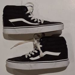 Woman's Size 7 Black With White Vans High Sneakers GREAT condition No Box 