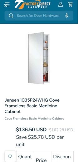 Jensen 1035P24WHG Cove Frameless Medicine Cabinet