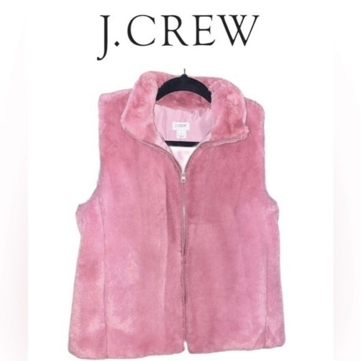 J.CREW Women's Pink Plush Faux Fur Full Zip Winter Vest Size Small