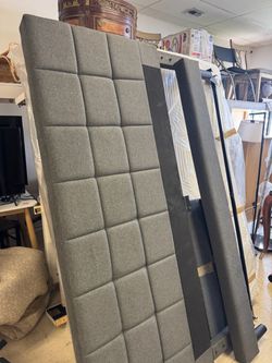 King Gray Tufted Upholstered Headboard with Metal Frame