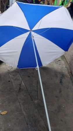 Blue and White Beach Umbrella