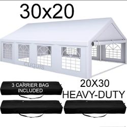 20x30 Party Tent Heavy Duty, Galvanized Wedding Tent, Event Shelter for Parties, Large Outdoor Gazebo with Removable Sidewall & Built-in Sandba