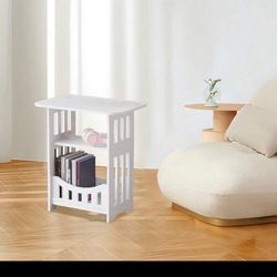 White Side Table Nightstand with Storage