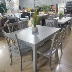 7 Pc Gray    Dining Set With  Table With Storage