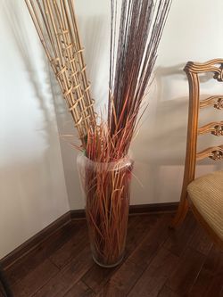 Tall Glass Vase with Decorative Dried Branches