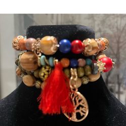 Multi Color Tassel Boho Tree Of Life Bracelet. 