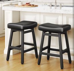 24 Inche Bonded Leather Counter Height Bar Stools Set of 2 Curved