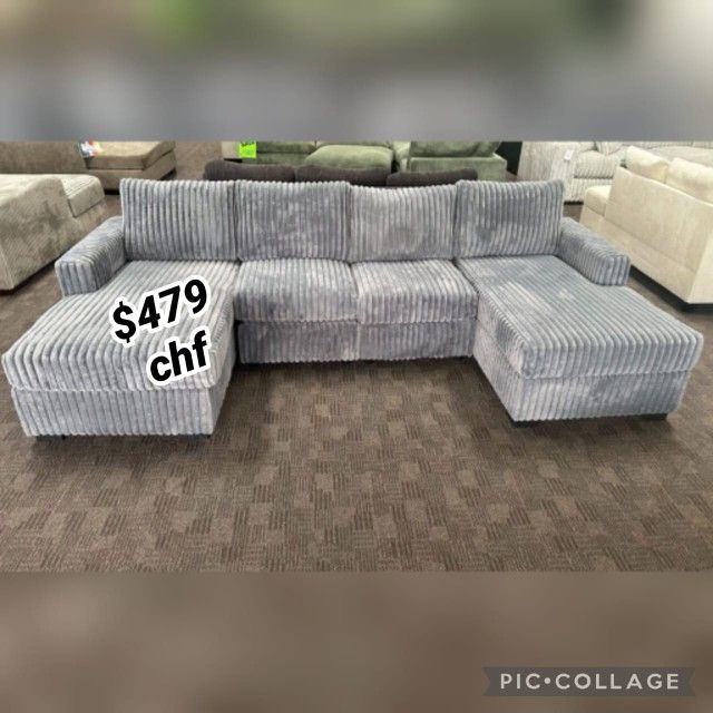 Jumbo corduroy sectional sofa with double chaise