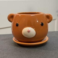 Daiso Art | Cute Animal Succulent Ceramic Flower Pot With Drainage Hole 3.74"X2.36"X2.75 | Model: Bear | Size: 3.74"X2.36"X2.75