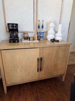 Light Wood Sideboard Cabinet with Black Handles