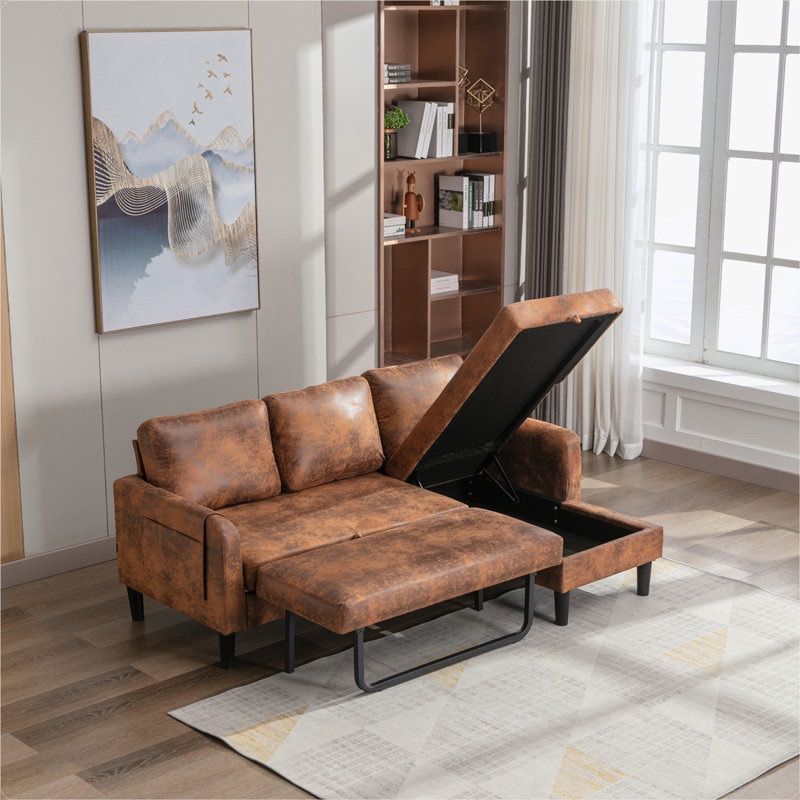 72” Coffee Brown Convertible Pull-out Sleeper Sofa w/ Storage Under Chaise  [NEW IN BOX] **Retails for $550