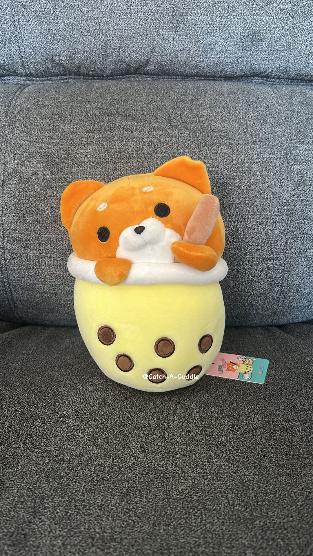 BRAND NEW Takashoji Bubble Tea Fox Plush Yellow 9"