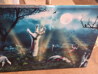 Halloween Zombie Graveyard Lights Up Canvas Wall Art