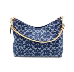 Coach Laurel Cherry Large Shoulder Crossbody Bag Denim Navy Signature Hobo Bag