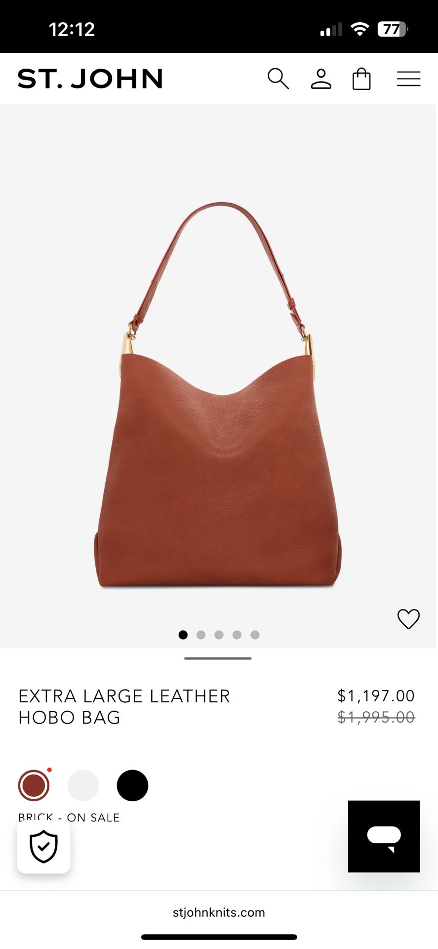 St. John XL Leather Hobo Bag - Brick
