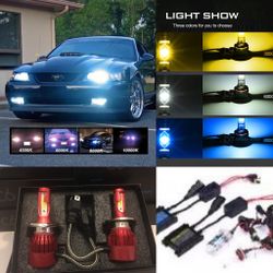 Led headlight bulbs kit - hid lights kit - any bulb h11 h13 9007 h4 9003 hb3 9006 Ford F-150 f250 Jeep Wrangler Cherokee any ride