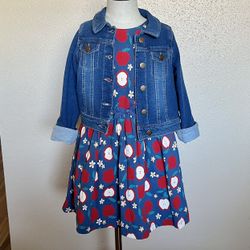Girls Apple Dress With Denim Jean Jacket Size 5T
