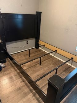 Queen Black Wood Bed Frame with Headboard