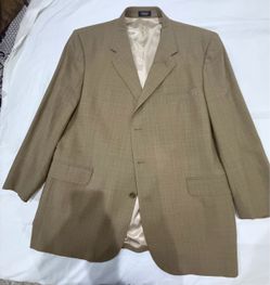 Men's Tan Plaid Wool Blazer Sport Coat