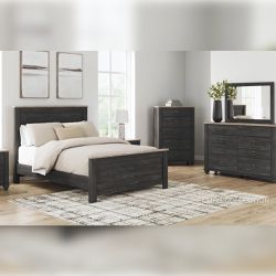 Modern Two-Tone Design, Queen Panel Bed, Charcoal Color, SKU#10B3670Q