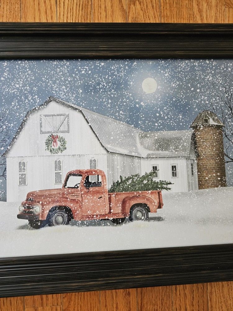 $55.00 - 39.5" Christmas Wall Art, Framed! "Winter On The Farm" By Billy Jacob! Like New Condition!