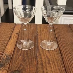 Vintage Libbey Embassy Pattern Liquor Cocktail Cordial Etched Glasses (2)