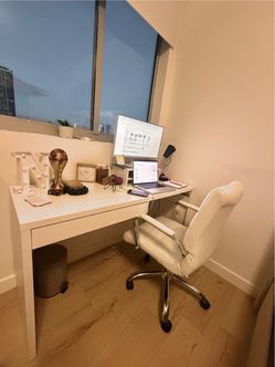 White Computer Desk with Storage Drawer- Modern Office / Vanity