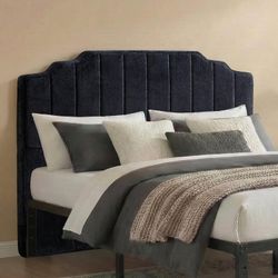 Queen Headboard Only - Black Velvet Upholstered Headboard for Bed, No Assembly Required, Pure Sponge Design, Place Between Bed & Wall, Vertical Stripe