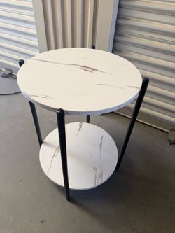 2-Tier Round Side Table with Marble-Look Top