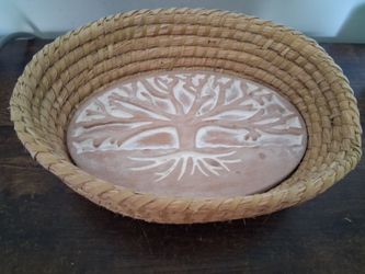 Bread warming basket with ceramic warmer.