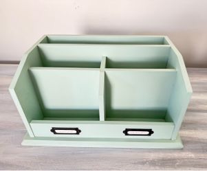 Mint Green Wooden Desk Organizer