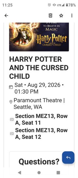 Harry Potter And the Cursed Child play at the Paramount Theatre in Seattle for Aug 29