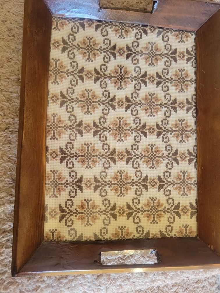 wooden tray with hand stitch embroidery
