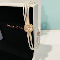 Authentic PANDORA Reflexions Multi Snake Chain Bracelet & Pave Gold Charm 