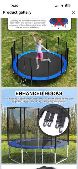 Trampoline Safety Net,4/4.6/6/8/10/12/13/14/16FT Garden Trampoline Replacement Fences, Kids Protective Net 70 15$