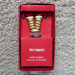 NEW Pier 1 Imports blown glass upside down Christmas elf ornamental reusable wine bottle stopper
