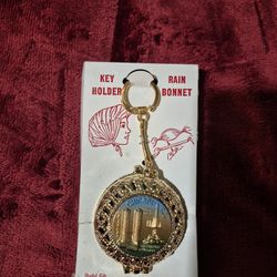 1960s rain bonnet holder & key chain, vintage