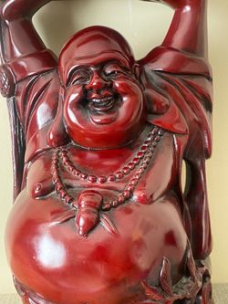 Budha  Wooden Red statue 17”  great for decoration $25