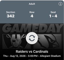 Raiders vs Cardinals $130 each