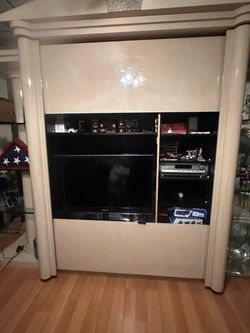 Wall unit for tv with mirror & shelves