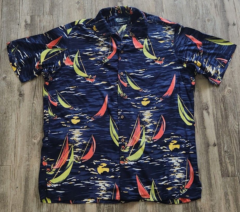 Polo Ralph Lauren Mens Hawaiian Sail Boat Nautical Button Up shirt