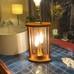 Lamp Wooden Old Glass Etching 3 Way